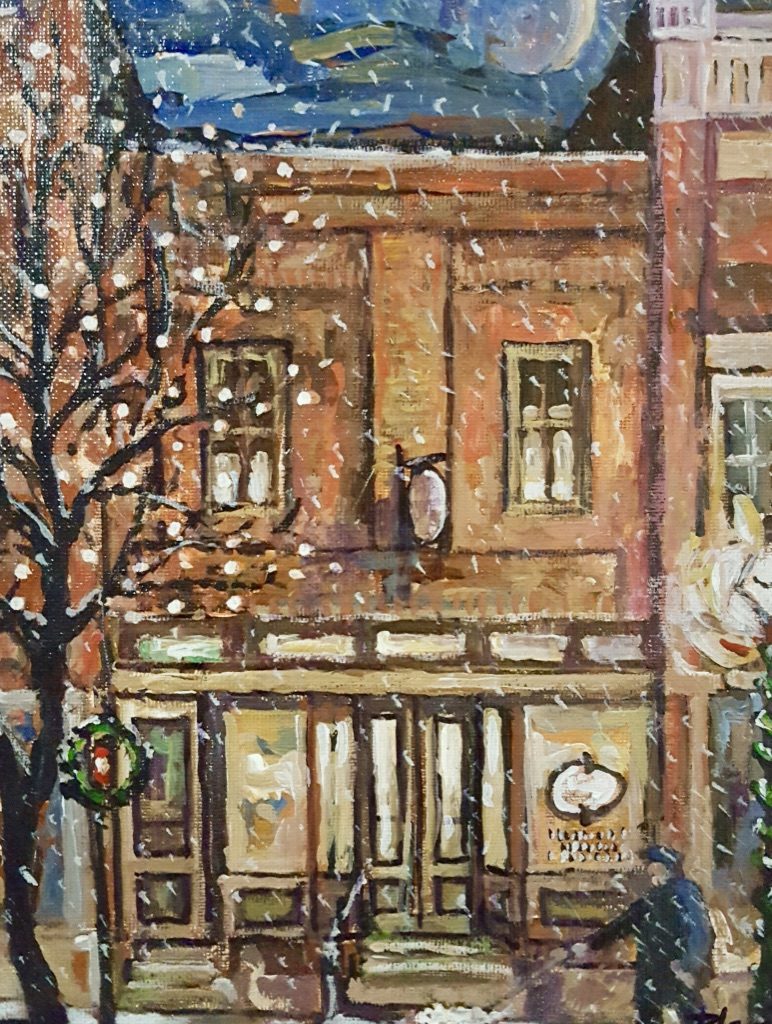 Snowy painted view of the Family Medicine of Jonesborough storefront